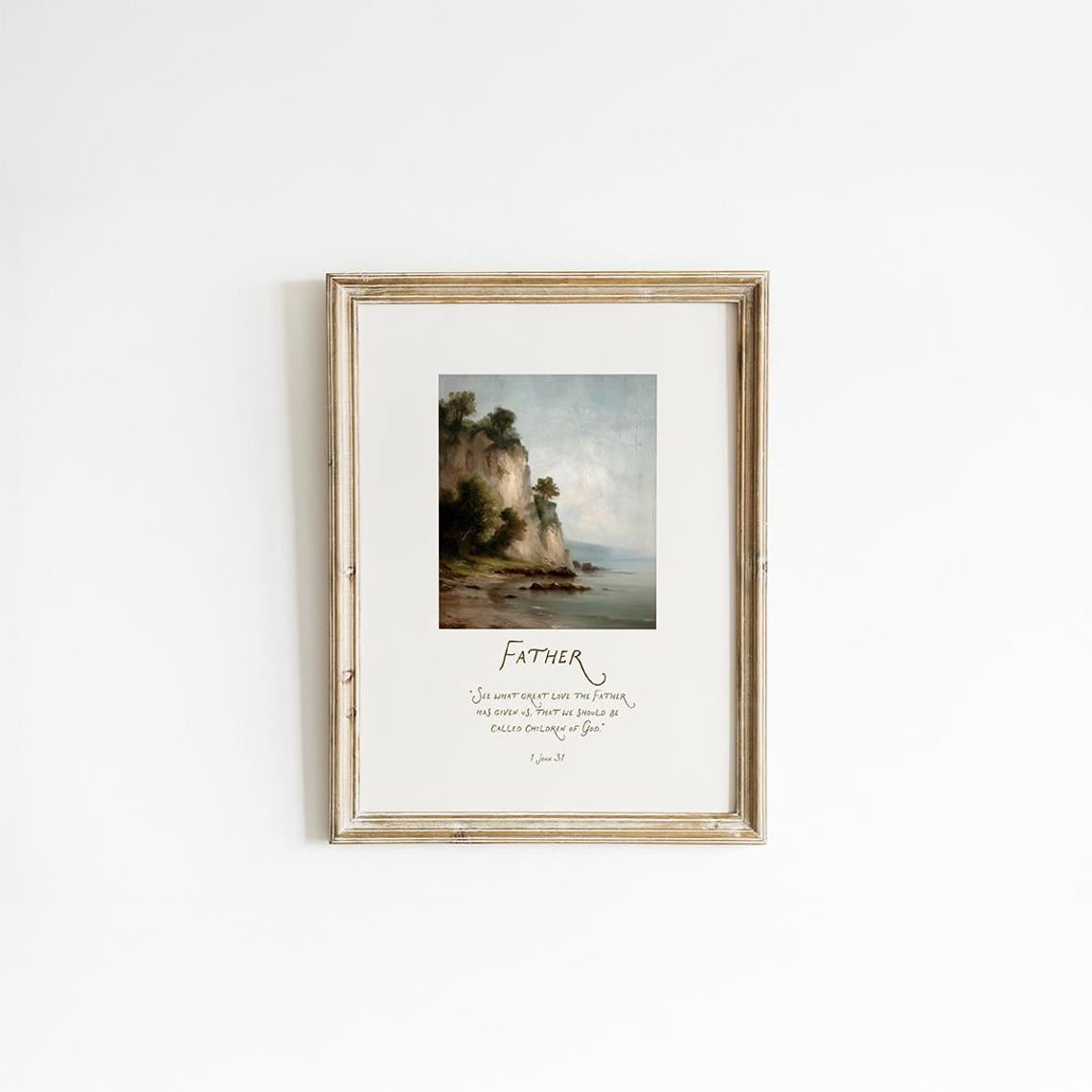 Coastal Cliff Vintage Landscape Poster Father Scripture Art, Stretched ...