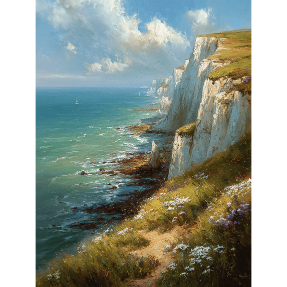 Coastal Cliffs Impasto Seascape Canvas Wall Art, Living Room Bedroom Dining Room Hallway Wall Decor