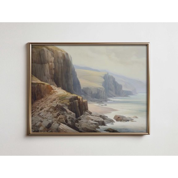 Coastal Cliffside Art Print, Moody Seaside Landscape Home Decor #2839, 24x36 UNFRAMED