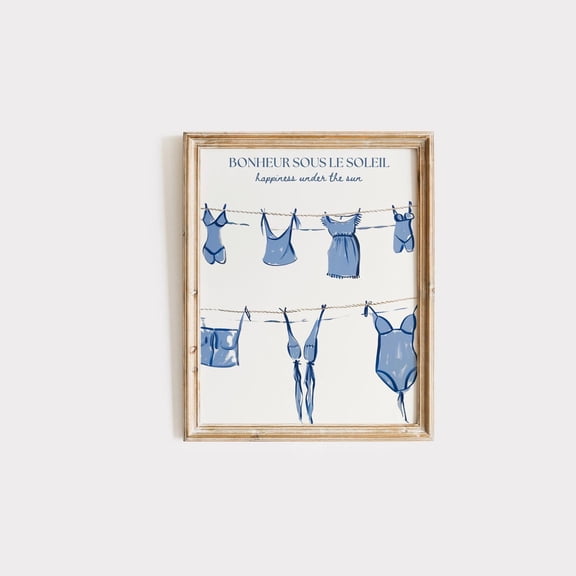 Coastal Clothesline Art Print: Beachy Preppy Dorm Decor Unframed Paper Print