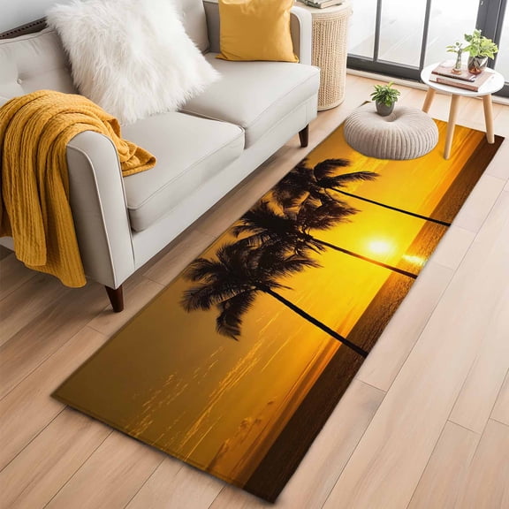 Coastal Coconut Tree 2'x6' Runner Rugs for Hallway Kitchen Bedside Non Slip Washable, Ocean Beach Palm Sea Brown Entryway Rug Runners with Rubber Backing, Long Carpet Runner for Laundry Room