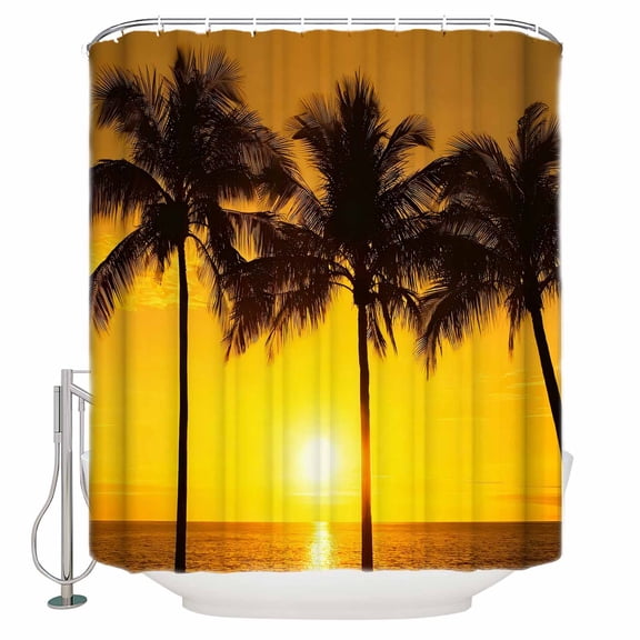 Coastal Coconut Tree Bathroom Shower Curtains with 12 Hooks Polyester Waterproof Shower Curtain for Stalls and Bathtubs Ocean Beach Palm Sea Brown Decorative Bathroom Privacy Curtain 36x72 Inches