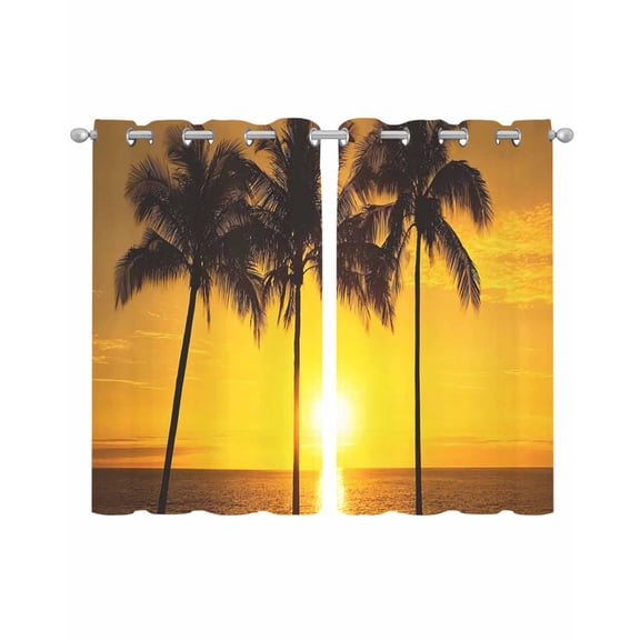 Coastal Coconut Tree Sheer Curtains 39 Inch Length 2 Panels Set for Living Room/Bedroom, Ocean Beach Palm Sea Brown Kitchen Curtains Grommet Semi-Sheer Curtains Drapes Window Treatments 27.5"x39"x2