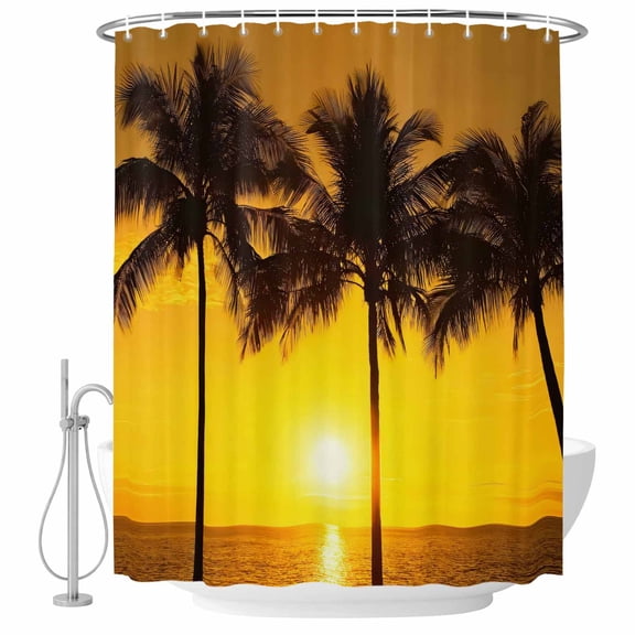 Coastal Coconut Tree Shower Curtains for Bathroom, Waterproof Fabric Bath Curtains Decor, Bath Tub Curtain Ocean Beach Palm Sea Brown Decorative Shower Curtain Sets with 12 Hooks, 72x72 Inch