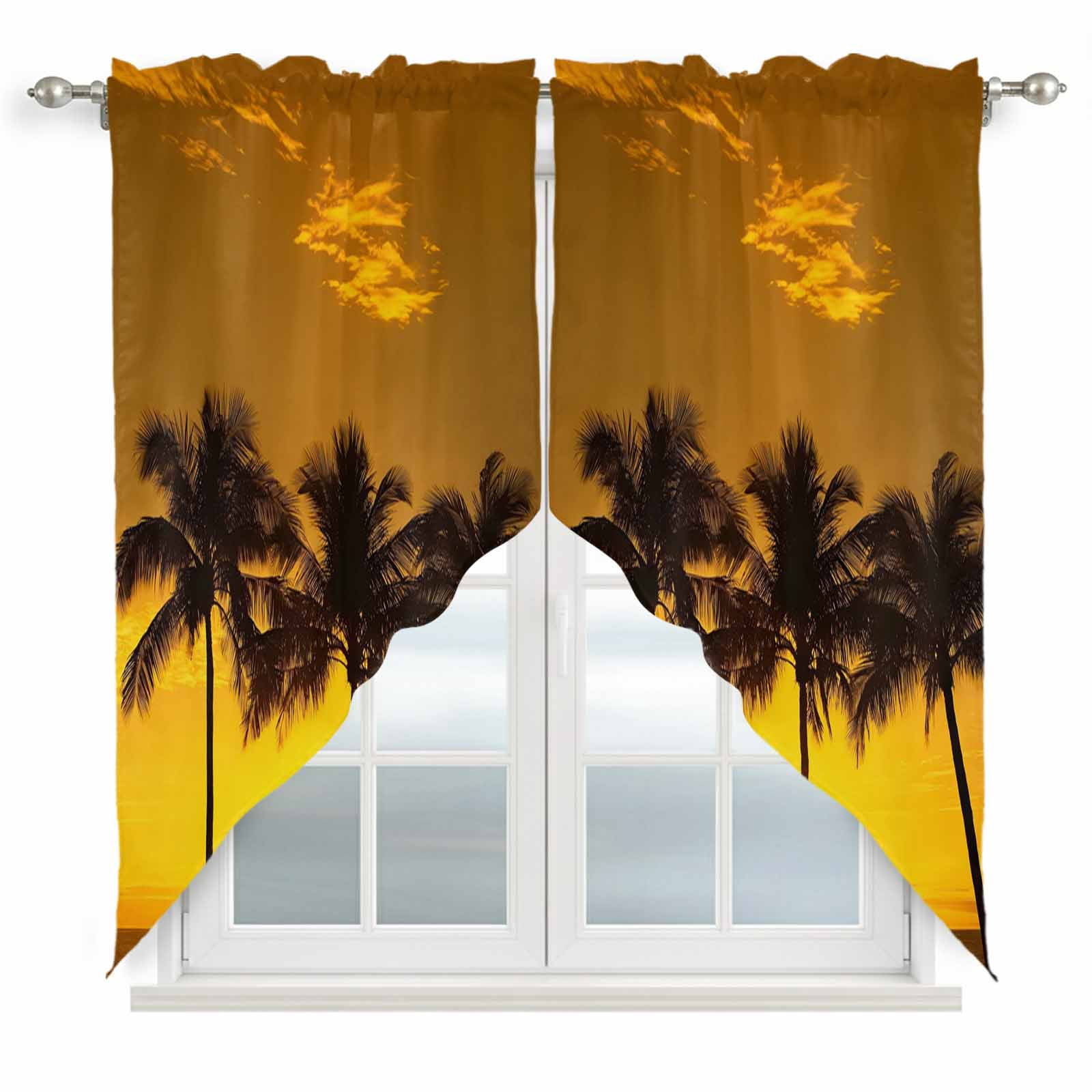 Coastal Coconut Tree Swag Valances for Windows, Kitchen Window Curtains ...