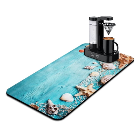 Coastal Coffee Mat - Tropical Seashell and Mermaid Fantasy Design, Non-Slip Base for Heavy Appliances, 15.7 x 23.6 Inch