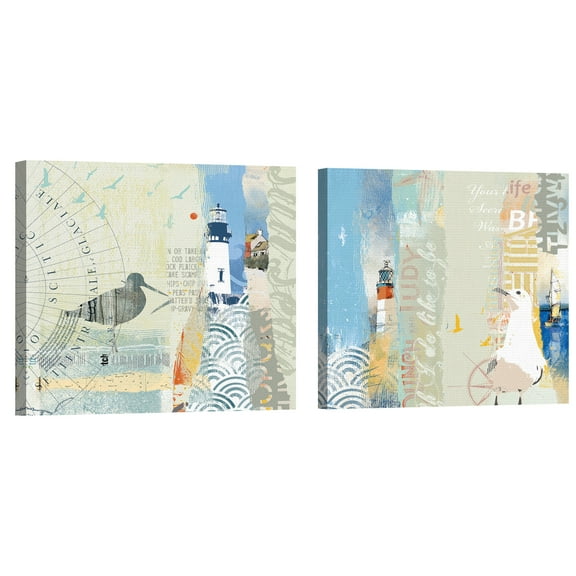 Coastal Collage Light & Watchy by Ken Hurd Set of 2 Canvas Art Prints