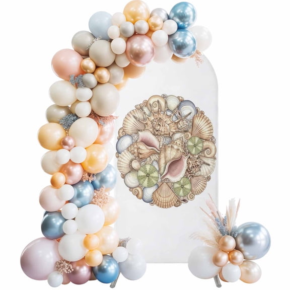 Coastal Colorful Shell Conch Arch Backdrop Cover Spandex Fitted Arch Cover 6FT,Arches Backdrop Stand Covers for Wedding Birthday Party Ceremony Banquet Decoration Modern Abstract Art