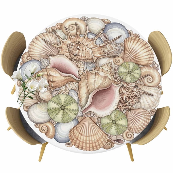Coastal Colorful Shell Conch Fitted Round Tablecloths Table Covers 36"-44",Waterproof Table Cloth for Kitchen Holiday Party Tables Decor