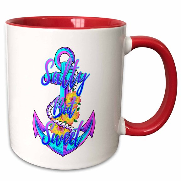 3drose, Coastal Colors Nautical Anchor for Her, Salty but Sweet., 11oz Two-tone Red Mug