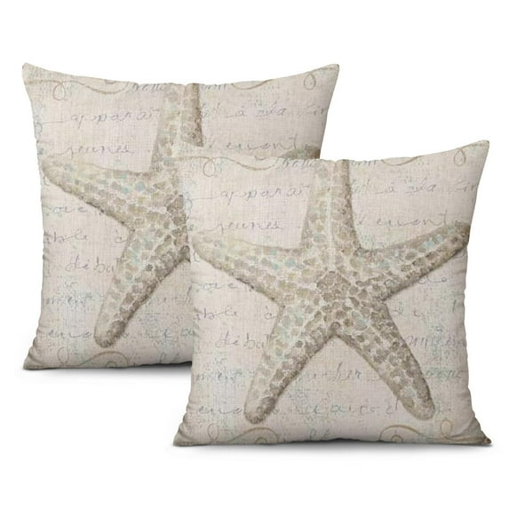 Coastal Comfort for Your Home: Set of 2 Starfish & Coral 20x20 inch Linen Pillow Covers - Perfect for Summer Farmhouse Decor.