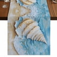 thumbnail image 1 of Coastal Conch 90 Inch Table Runner, Summer Beach Seaside Nautical Blue Farmhouse Dresser Scarf Cotton & Linen Tablerunner for Dining/Kitchen Island/Holiday Party Décor 13" x 90", 1 of 9