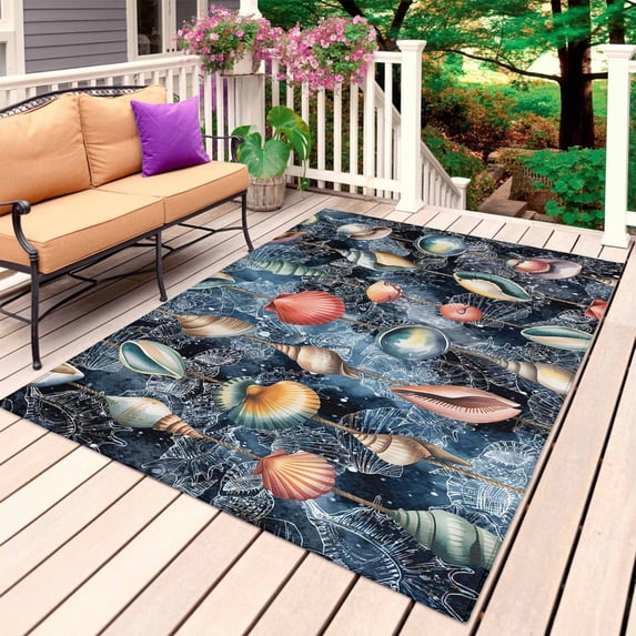 Coastal Conch Outdoor Rug 5x8 Ft, Non Slip Washable Area Rug, Ocean ...