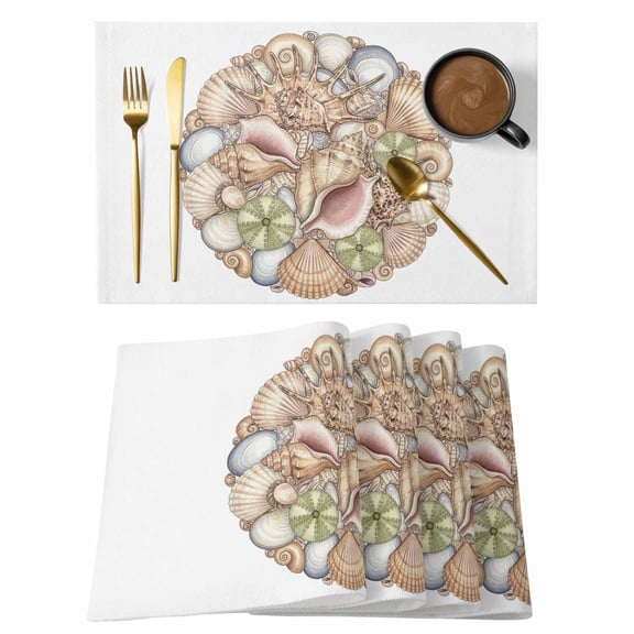 Coastal Conch Placemats Set of 4, Watercolor Ocean Nautical Beach Seashells Placemats for Dining Table, Place Mats for Kitchen Tabletop, Waterproof Wipeable Dining Table Mats Set