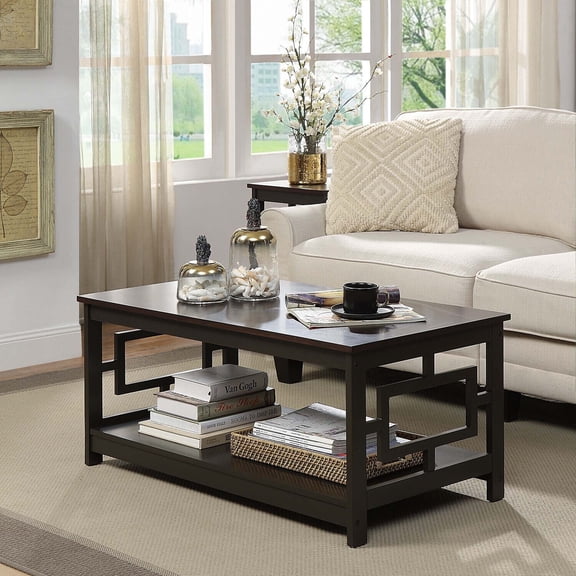 Coastal Cool Square Coffee Table With Shelf - 21.75"D x 39.25"W x 17.75"H, Engineered Wood, Coffee Table, Living Room