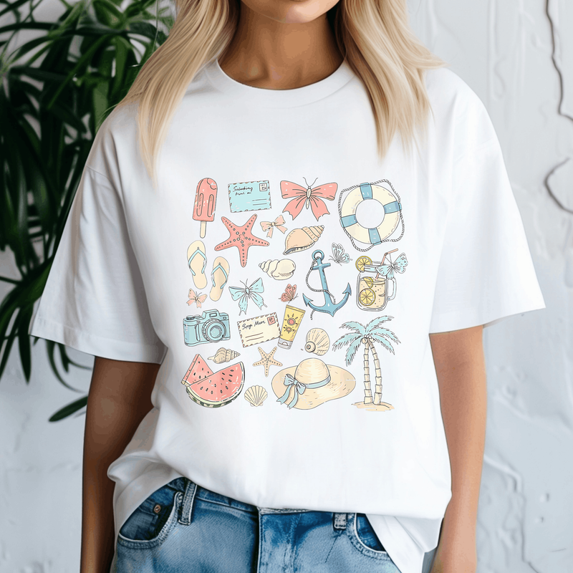 Coastal Coquette Bow Summer Beach Vibes Vacation Shirt,Preppy Summer Vibes ,Summer Beach Tshirt,Girls Trip,Summer Tee,Summer Vibes