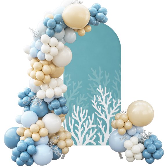 Coastal Coral Arch Backdrop Cover 6.6 ft Ocean Coral Reef Summer Teal 2 Sided Wedding Arch Covers Stretchy Backdrop Round Top for Birthday, Party, Baby Shower Decorations