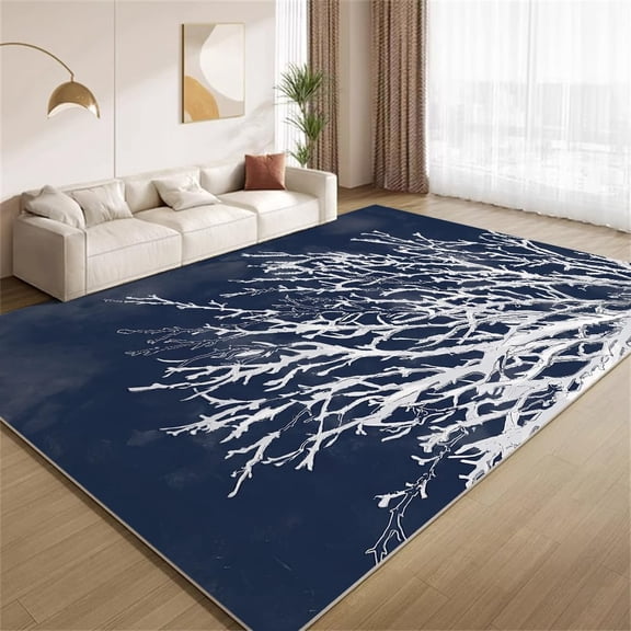 Coastal Coral Area Rugs, Ocean Blue White Pattern Carpet, Washable Non Slip Low Pile Soft Rug for Living Room Bedroom Office Decor Mat 2ftx3ft