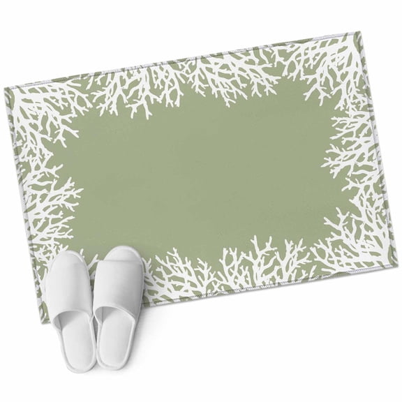 Coastal Coral Bathroom Mat 2x3 FT, Non Slip Small Kitchen Mat, Sage Green Ocean Marine Nautical Beach Washable Soft Backed Front Door Throw Rug Non-Shedding Indoor Outdoor Doormat for Entryway Sink