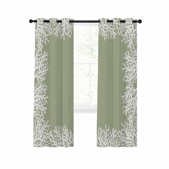Coastal Coral Blackout Curtains 39 Inches Long for Bedroom, Sage Green Ocean Marine Nautical Beach Thermal Insulated Room Darkening Black Out Window Curtain Panels Grommet Drapes for Living Room