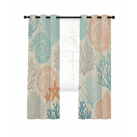 Coastal Coral Blackout Curtains 63 Inches Length, Orange Nautical Starfish Ocean Shell Beach Window Treatment Thermal Insulated Drapes for Bedroom Living Room 2 Panels 104x63 Inches