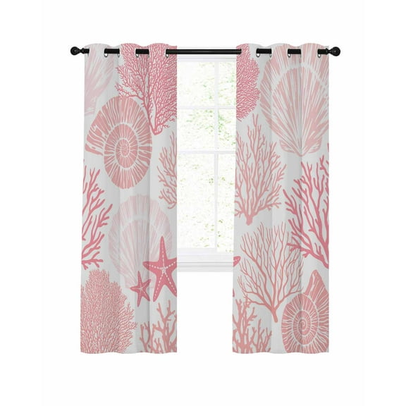Coastal Coral Blackout Curtains 84 Inches Length, Pink Nautical Starfish Ocean Shell Beach Window Treatment Thermal Insulated Drapes for Bedroom Living Room 2 Panels 104x84 Inches