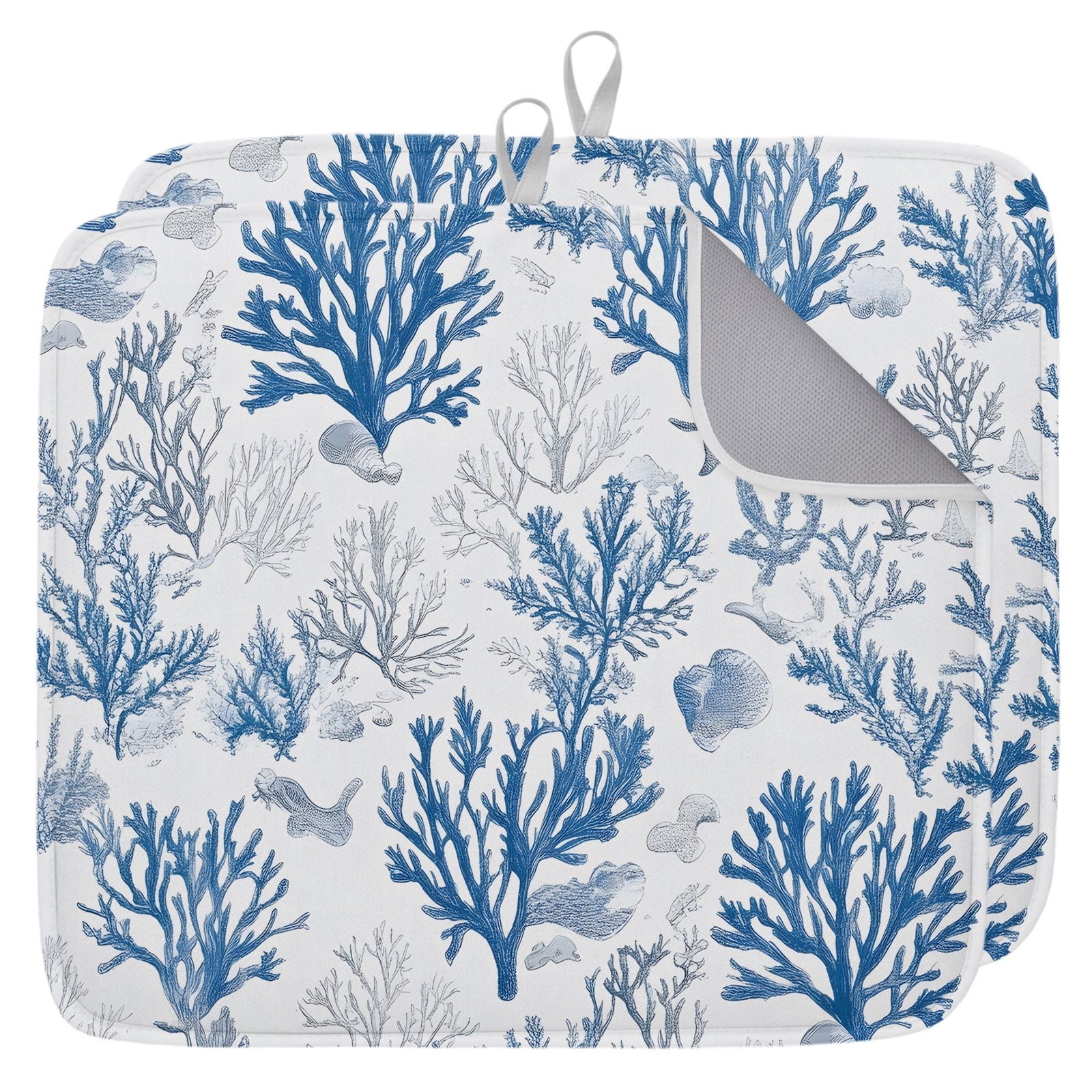 Coastal Coral Dish Drying Mat for Kitchen Counter,Blue Grey Ocean ...