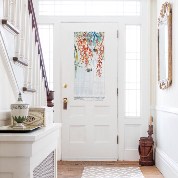 Coastal Coral Door Curtains for Door Window,French Sidelight Front Back Door Curtains With Tieback,Summer Beach Ocean Starfish Seagrass Kitchen Rod Pocket Drapes Privacy Panel Window Blind 25"x40"