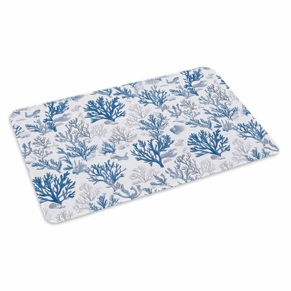 Coastal Coral Doormat Outdoor Entrance 18"x30", Blue Grey Ocean Marine Plant Summer Fish Absorb Moisture Dirt Door Mats, Non-Slip Rubber Backing Floor Mats Indoor, Low-Profile Front Door Rugs