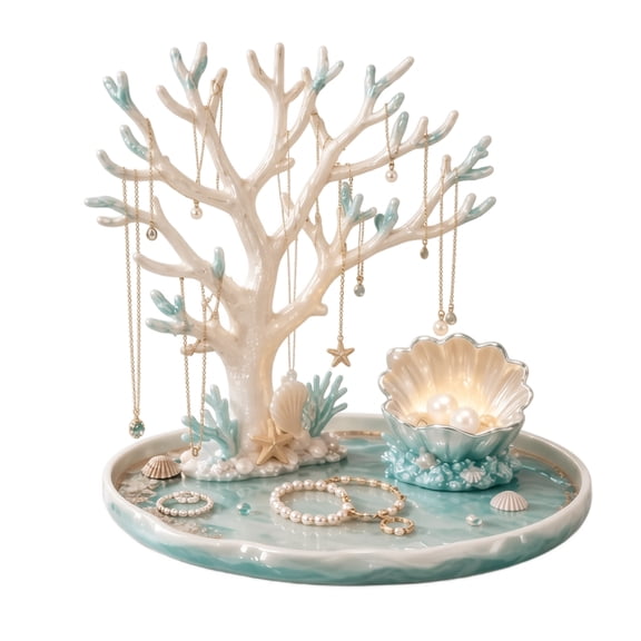 Coastal Coral Desktop Display Tree Stand Decoration, Trinket Holder Organizer Tray, Nautical Tabletop Small Item Storage Rack, Beach‑style Ornament for Vanity, Dresser and Indoor Home Tabletop Decor