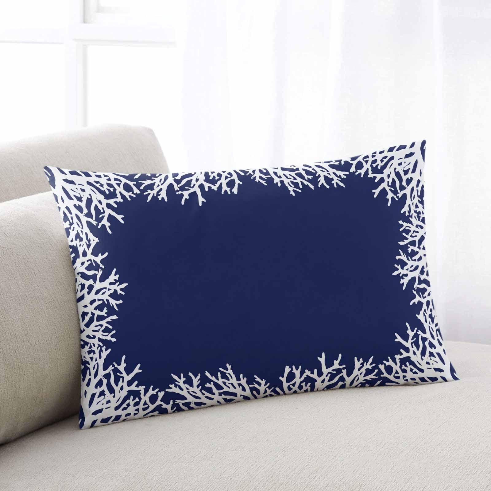 Coastal Coral King Pillow Covers, Navy Blue Ocean Marine Nautical Beach Soft Breathable Throw Pillow Cases with Invisible Zipper, Decorative Pillowcase Pillows Protectors for Sofa Bed Couch 20"x36"