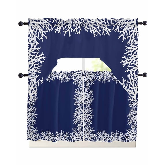 Coastal Coral Kitchen Curtains Set for Windows 3 Piece Cafe Curtains 36 ...
