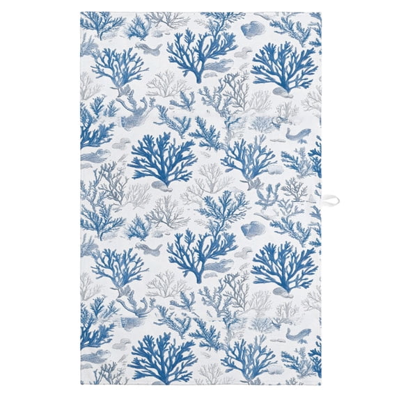 Coastal Coral Kitchen Towels, Absorbent Microfiber Kitchen Dish Hand Tea Bath Towel, Blue Grey Ocean Marine Plant Summer Fish Quick Dry Cleaning Cloth Dishclothes Decorative Sets, (1-PC, 18x28)