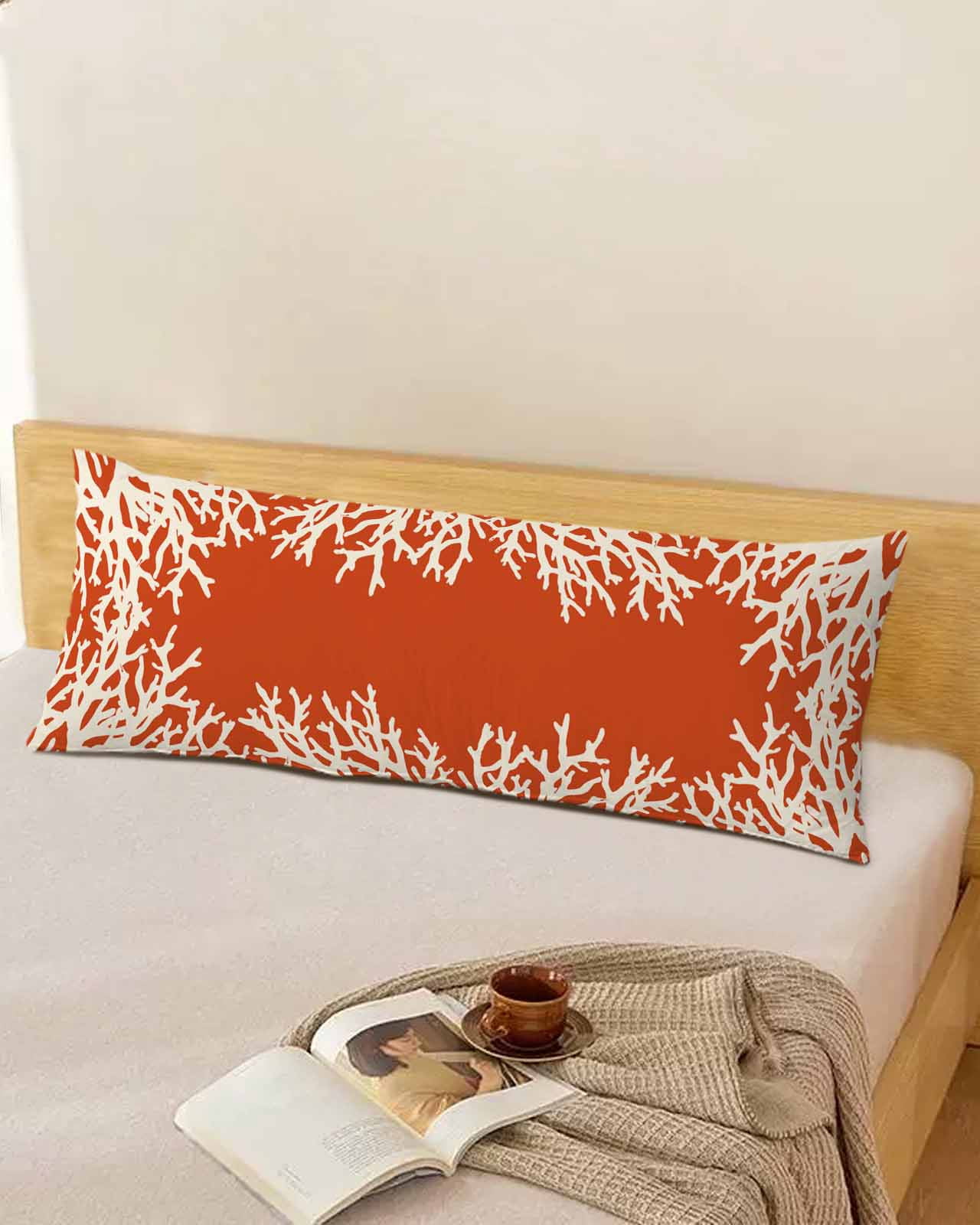 Coastal Coral Long Body Pillow Covers, Orange White Ocean Marine Nautical Beach Soft Throw Pillow Cases with Invisible Zipper, Decorative Pillowcase Pillows Protectors for Sofa Bed Couch 20"x60"