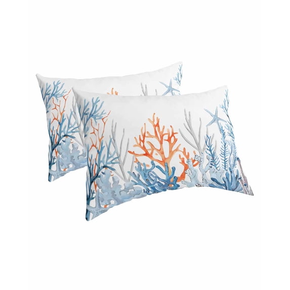 Coastal Coral Pillow Covers King Size 2 Pack, Blue Ocean Starfish Seagrass Watercolor Soft Bed Throw Pillowcases Breathable Cooling Long Lumbar Body Pillow Sham Cover for Bed Sofa 20''x36''