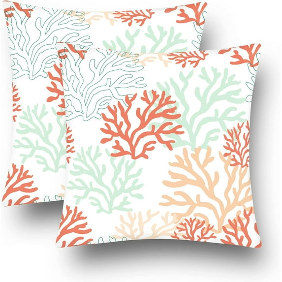 Coastal Coral Pillow Covers Set of 2 Decorative Beach Ocean Themed Pillow Cases Velvet Square Couch Cushion Cover for Sofa Bed Living Room Cozy Home Decor 20x20 Inch