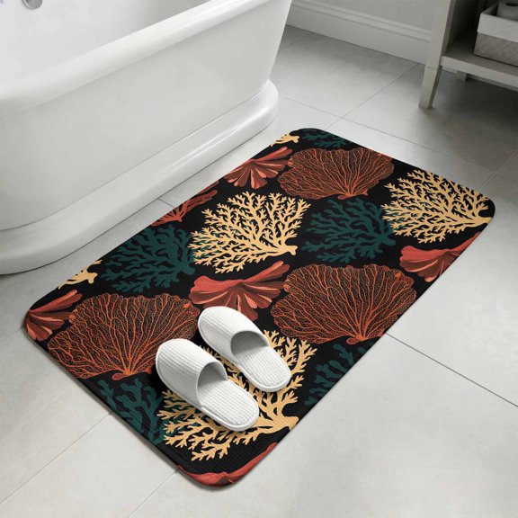 Coastal Coral Reef Bathroom Rugs Non Slip Washable Bath Mat Absorbent Front Door Mat Abstract Orange Yellow Corals Undersea Indoor Doormat for Kitchen Entryway Shower Decor Accessories 15.7"x23.6"