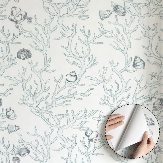 Coastal Coral Seashell Wallpaper Minimalist Aesthetic Modern Self Adhesive and Removable Waterproof Wall Decor for Living Room Bedroom Bathroom Kitchen Cabinet Drawer 17.7 * 118 in