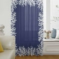 thumbnail image 1 of Coastal Coral Semi Sheer Curtains Drapes for Living Room, Bedroom, French Doors Window 45 Inches Long, Navy Blue Ocean Marine Nautical Beach Rod Pocket Chiffon Curtain Drapery Voile Draperies Panel, 1 of 6