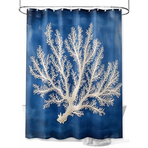 Coastal Coral Shower Curtain Set, Waterproof Shower Curtains for Bathroom, Oil Painted Summer Ocean Modern Art Washable Fabric Cloth Bath Curtain for Bathtub Decoration with Hooks 48x72 Inches