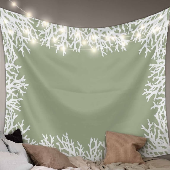 Coastal Coral Small Tapestry for Bedroom Wall Hanging Tapestry, Sage Green Ocean Marine Nautical Beach Ceiling Backdrop Tapestries Poster Blanket Wall Decor for Teens Room Living Room Dorm 23" x 28"