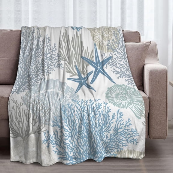 Coastal Coral Starfish Throw Blanket for Couch Sofa Bed