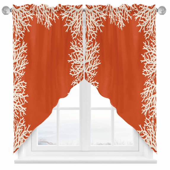 Coastal Coral Swag Curtains Valance For Kitchen Windows, Orange White Ocean Marine Nautical Beach Wide Rod Pocket Curtain Drapes, Bathroom Cafe Living Room Light Filtering Drapery Panels, 56"W x 36"H
