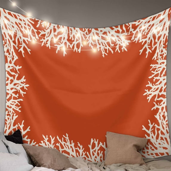 Coastal Coral Tapestry for Bedroom Wall Hanging Tapestry, Orange White Ocean Marine Nautical Beach Ceiling Backdrop Tapestries Poster Blanket Wall Decor for Teens Room Living Room Dorm 51" x 59"