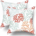 thumbnail image 1 of Coastal Coral Teal Pillow Covers 18X18 Inch Beach Ocean Themed Couch Pillow Cases Nautical Summer Sea Throw Pillows Set of 2 Modern Home Decor for Room Bedroom Porch Patio Cushion Outdoor, 1 of 6