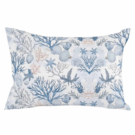 Coastal Coral Throw Pillow Cover 16 x 24 Inch Decorative Pillow Cover Vintage Ocean Blue Starfish Conch Nature Lumbar Pillowcase Seasonal Rectangle Cushion Case for Couch Sofa Bed Living Room