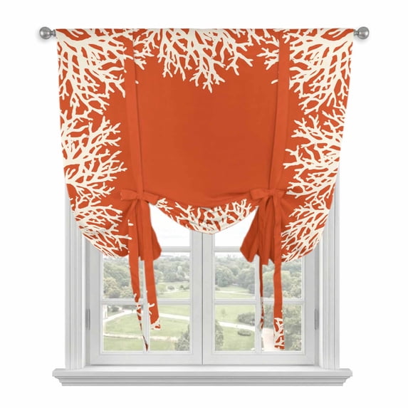 Coastal Coral Tie Up Curtain Valance for Window,Adjustable Rod Pocket Window Curtains Shades,Orange White Ocean Marine Nautical Beach Light Filtering Valance Drapes for Living Room Bedroom 46"x63"
