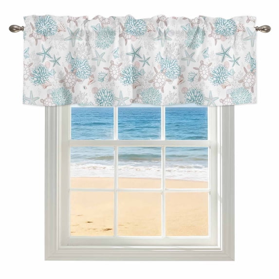 Coastal Coral Turtle Kitchen Valances for Windows 54x18 Inch Kitchen ...