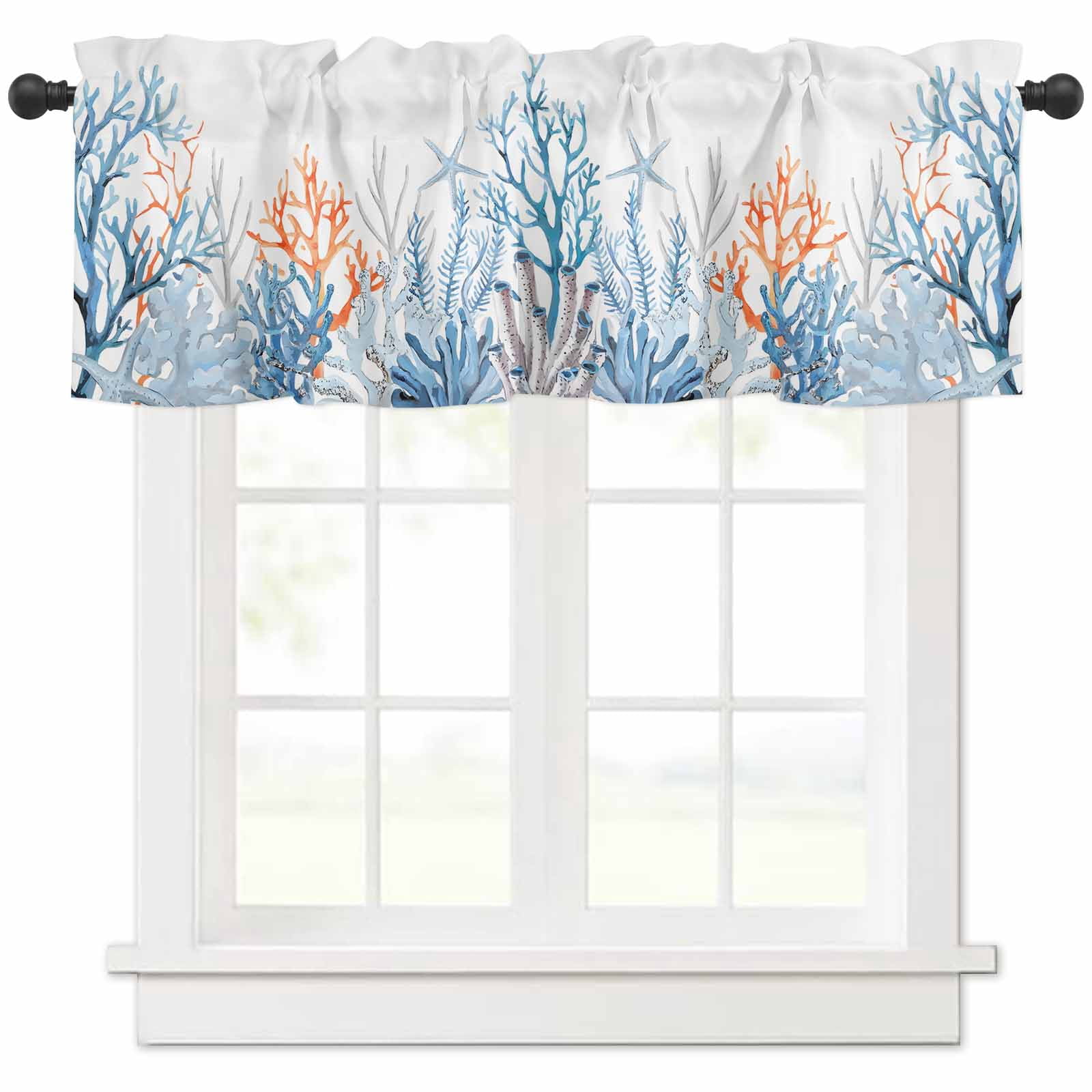 Coastal Coral Valances for Windows Farmhouse Kitchen Curtains Valances ...