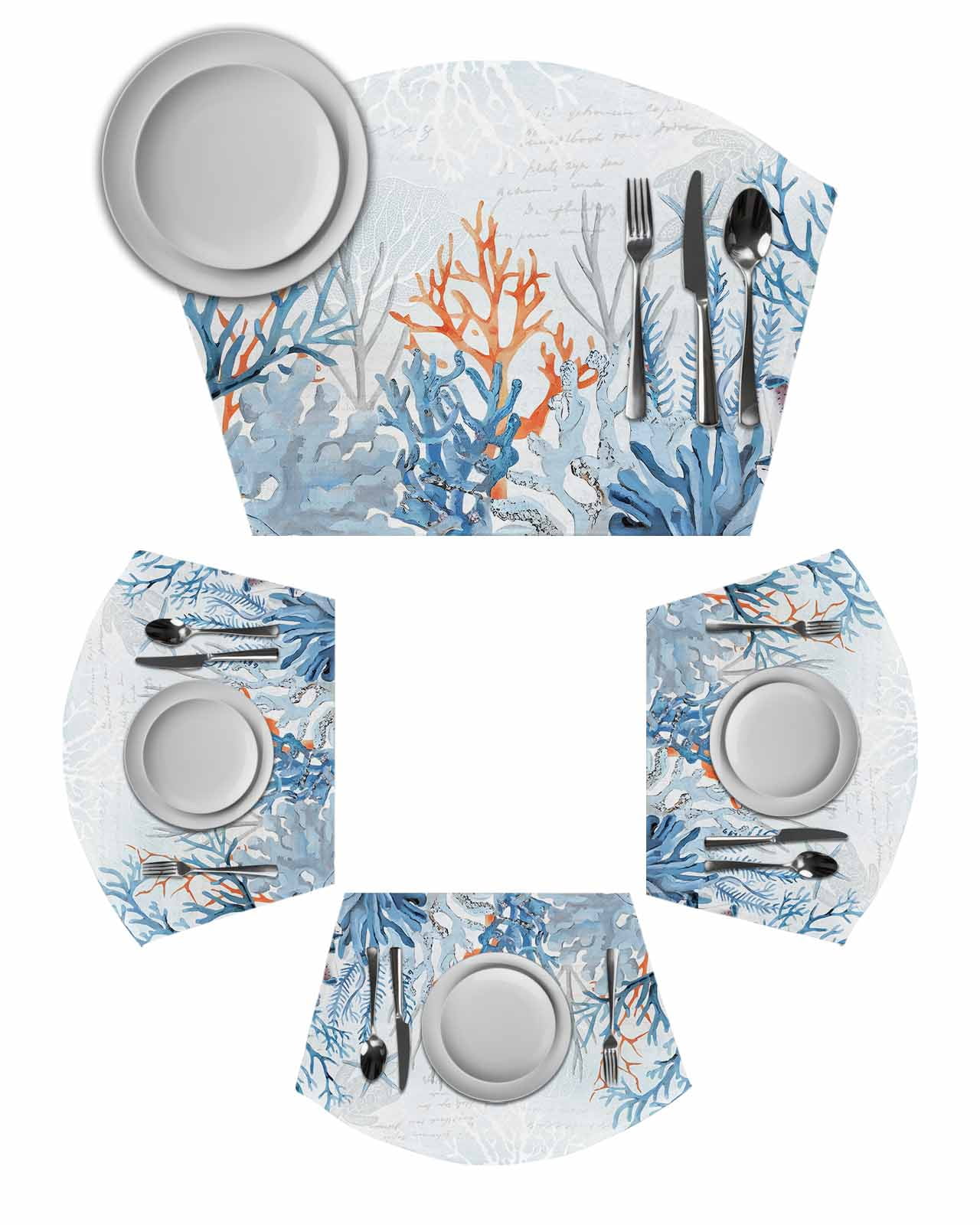 Coastal Coral Wedge Shaped Placemats Set of 4, Cotton Linen Fan Place ...
